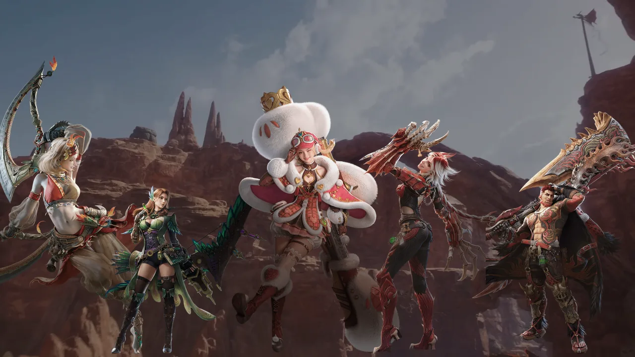 Official art of the Adventurer Arkaya in bone and horn armor from the Monster Hunter Outlanders Arkaya Skill Overview video