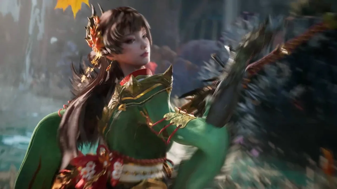 A hunter swinging an oversized Hammer at a wyvern inside a crystal cave in Monster Hunter Outlanders